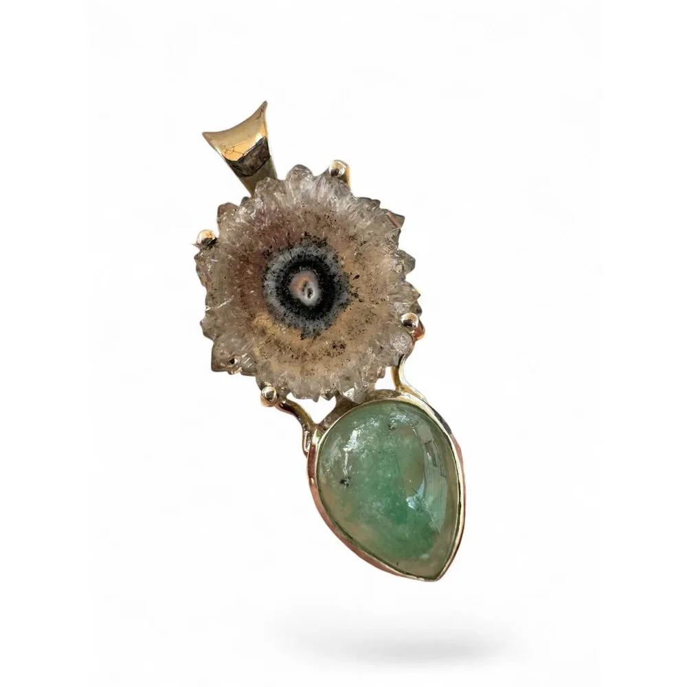 Quartz Stalactite & Amazonite Solid 925 Sterling Silver Pendant